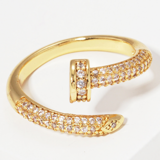 Y8-Gold Dipped CZ Pave Nail Adjustable Cuff Ring (also available in white gold)