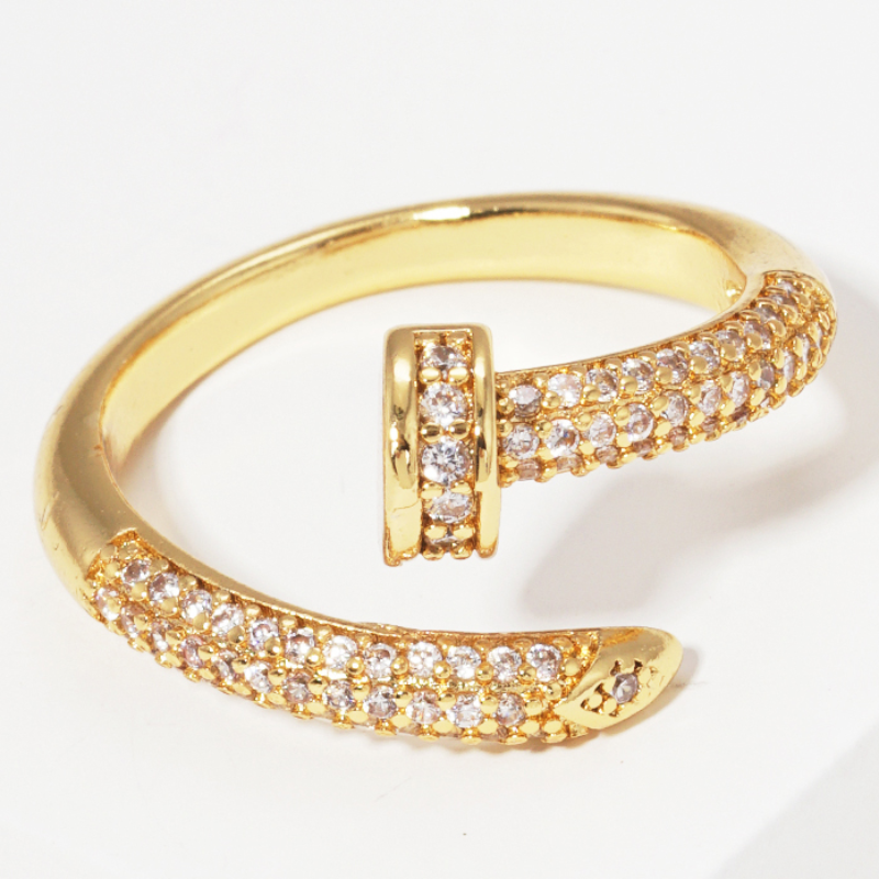 Y8-Gold Dipped CZ Pave Nail Adjustable Cuff Ring (also available in white gold) Main Image