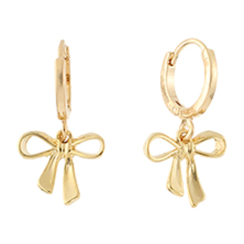 BZ7- Brass Bow Dangling Hoops- Main Image