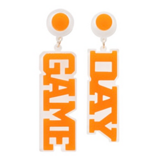 T129- 2.5” Orange/ White GAME DAY Acrylic Earrings