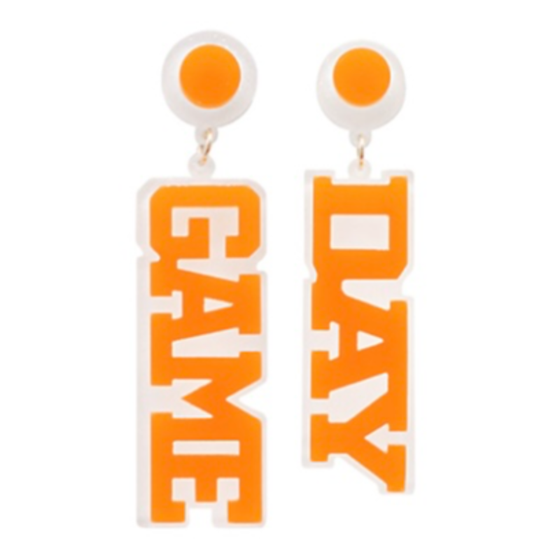 T129- 2.5” Orange/ White GAME DAY Acrylic Earrings Main Image