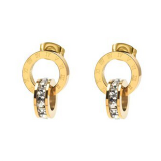 ER3- ROMAN NUMERAL WITH CZ LINKS- 18K GOLD-PLATED STAINLESS-STEEL EARRINGS