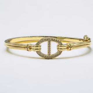 Y63- 18K Gold/Silver CZ D Inspired Bangle - Thumbnail 3