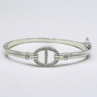 Y63- 18K Gold/Silver CZ D Inspired Bangle - Thumbnail 2