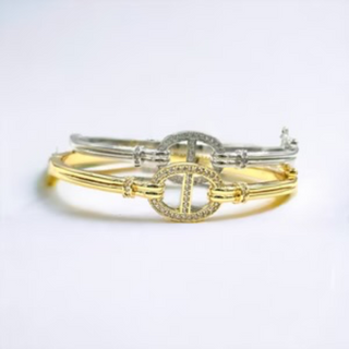 Y63- 18K Gold/Silver CZ D Inspired Bangle