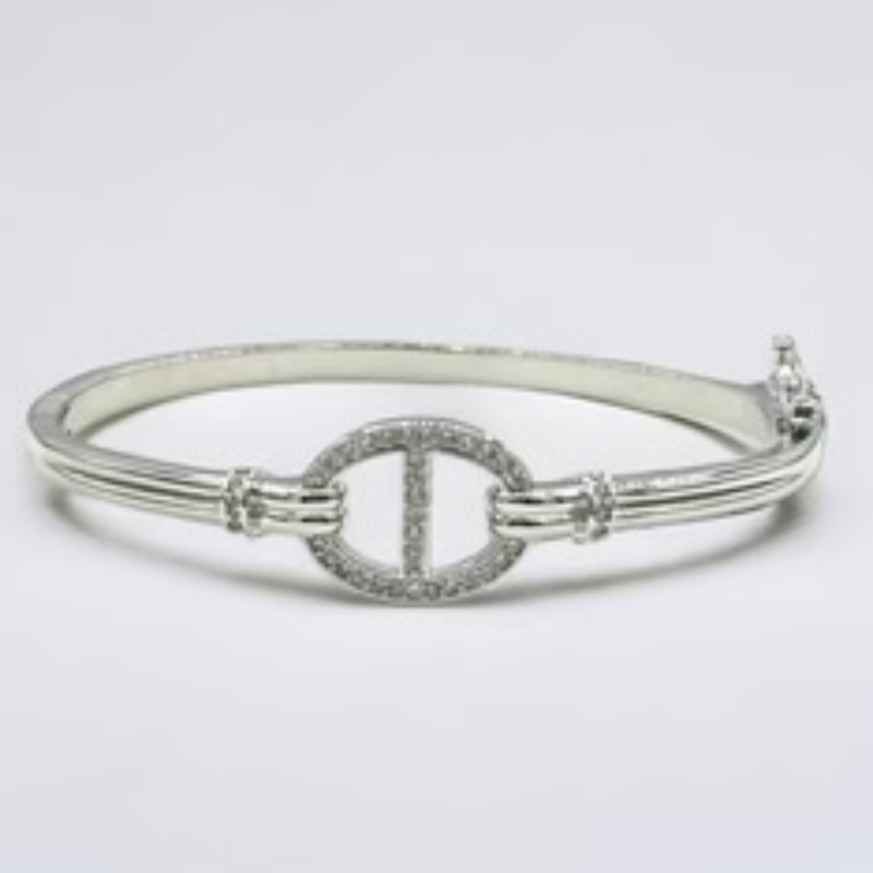 Y63- 18K Gold/Silver CZ D Inspired Bangle - Thumbnail (Preview) 2