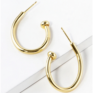 INS5- 14K Gold Dipped 30mm Teardrop Shape Nail Hoop Earrings