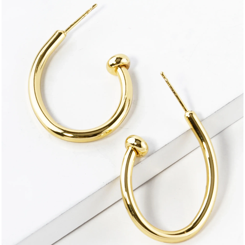 INS5- 14K Gold Dipped 30mm Teardrop Shape Nail Hoop Earrings Main Image