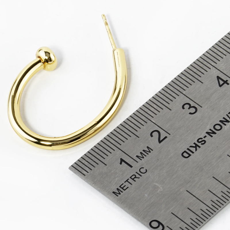 INS5- 14K Gold Dipped 30mm Teardrop Shape Nail Hoop Earrings - Thumbnail (Preview) 2