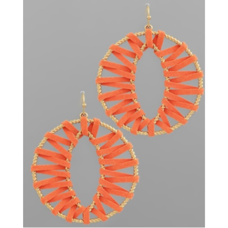 T68 - Wrapped Leather Open Round Earrings Main Image