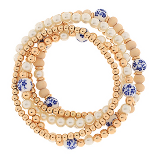 BR29-5 Row Pearl & CCB w/Ceramic Ball Bracelet