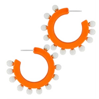 T140- 1.5” orange/white Studded Acetate Ball Hoops