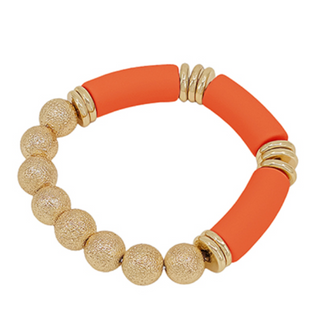 C123-Orange & Gold Color Coated Tube & CCB Bracelet 