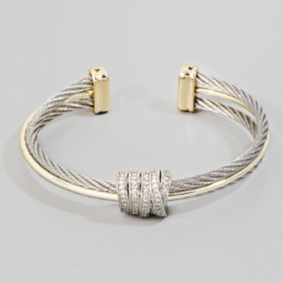 INS19- Cz Pave Two Tone Rope Chain Cuff Bracelet