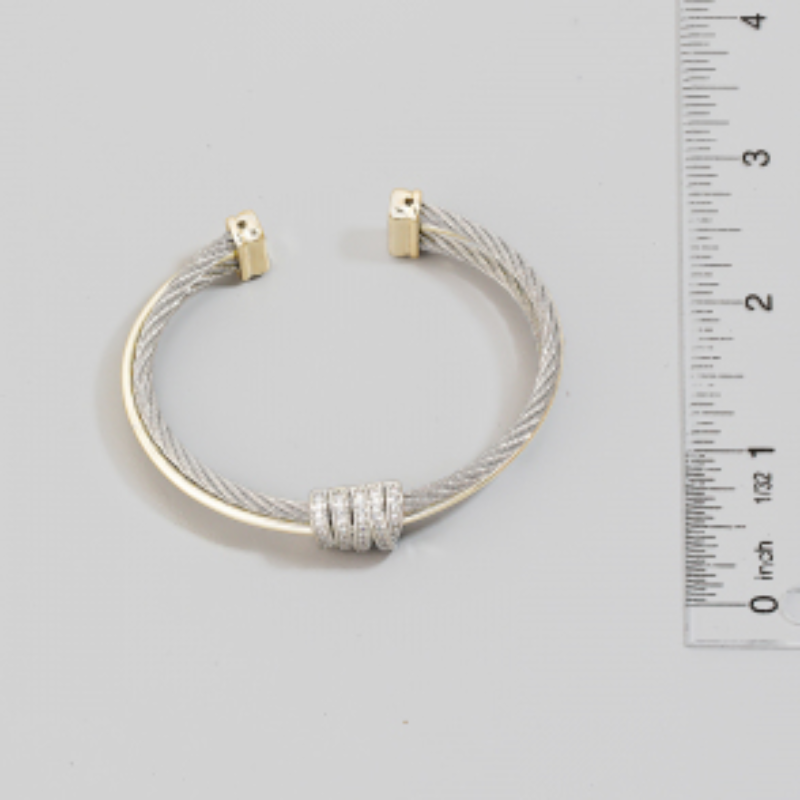 INS19- Cz Pave Two Tone Rope Chain Cuff Bracelet - Thumbnail (Preview) 3