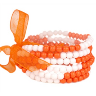 T47- Orange & White Beaded Stack of 6 Bracelets