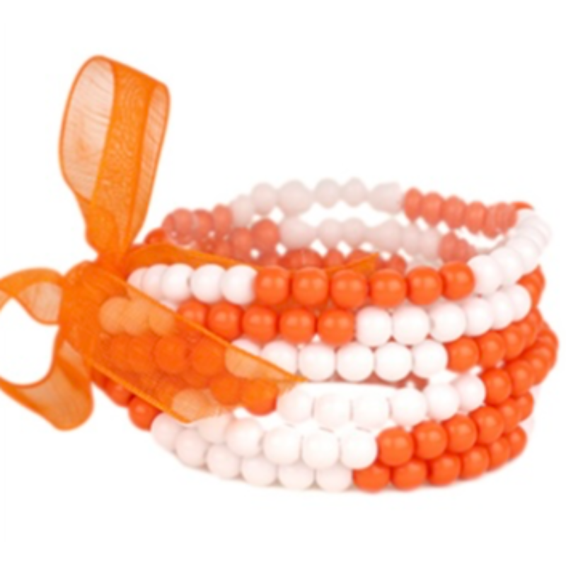 T47- Orange & White Beaded Stack of 6 Bracelets Main Image