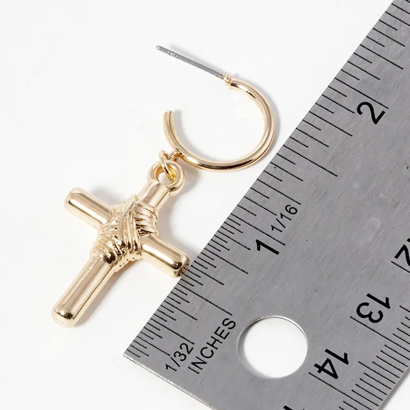 CL30- Hollow cross drop metal 15mm open hoop earrings - Thumbnail (Preview) 3