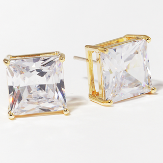 CL21-White Gold Dipped 10mm Square CZ Sterling Silver Post Stud Earrings (available in gold & silver) - Thumbnail 2