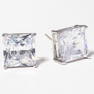 CL21-White Gold Dipped 10mm Square CZ Sterling Silver Post Stud Earrings (available in gold & silver)