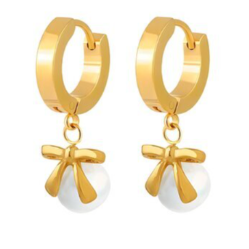 BZ3- PEARL BOW HOOPS 18K GOLD-PLATED STAINLESS-STEEL EARRINGS Main Image