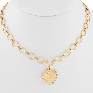 M27-Dotted Coin Pendant Oval Chain Necklace