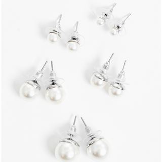 P3- 4 to 12mm Set of 5 Glass Pearl Post Stud Earrings - Thumbnail 2