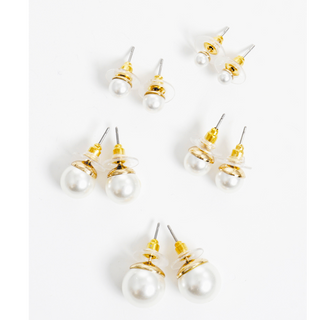 P3- 4 to 12mm Set of 5 Glass Pearl Post Stud Earrings