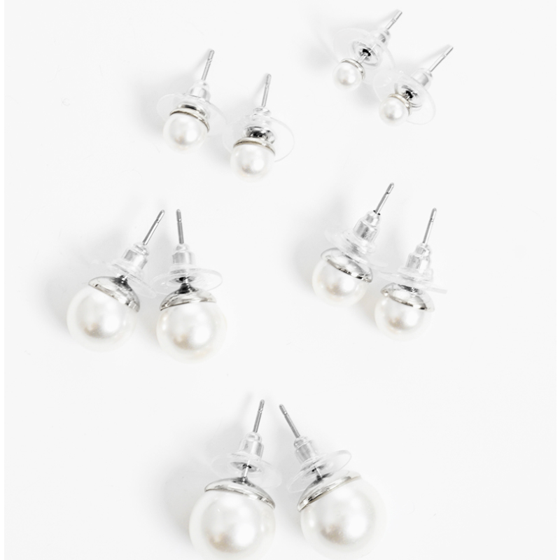 P3- 4 to 12mm Set of 5 Glass Pearl Post Stud Earrings - Thumbnail (Preview) 2