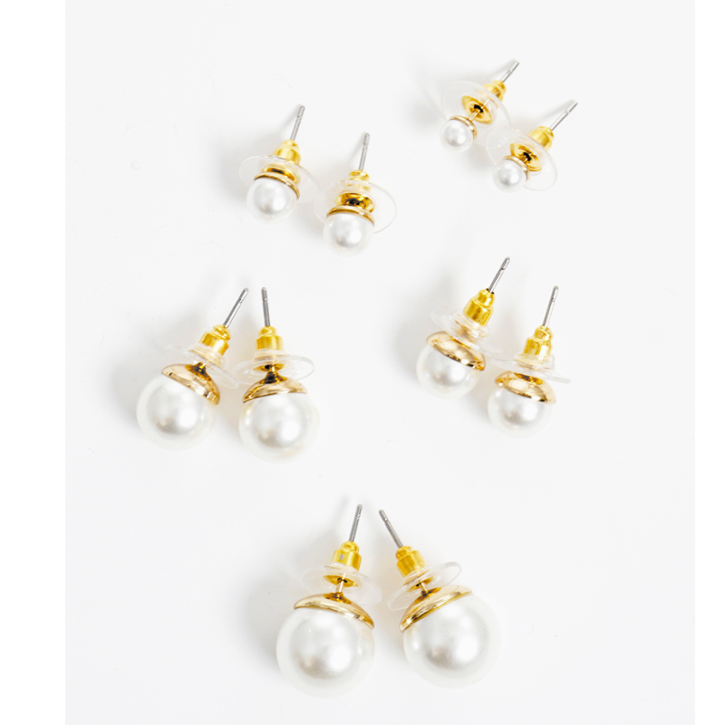 P3- 4 to 12mm Set of 5 Glass Pearl Post Stud Earrings Main Image