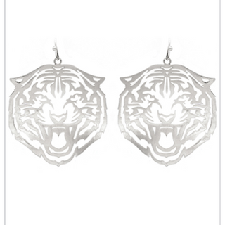 C92 - Rhodium Filigree Tiger Head Earrings  