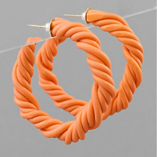 C33- Polymer Clay Twisted Hoops- Orange