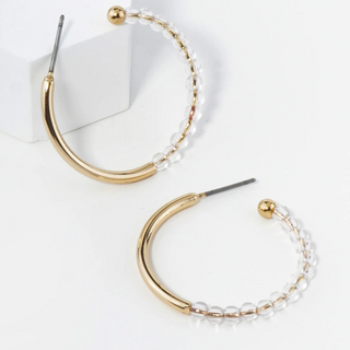 H6- Clear Glass Beaded 30mm Open Hoop Earrings