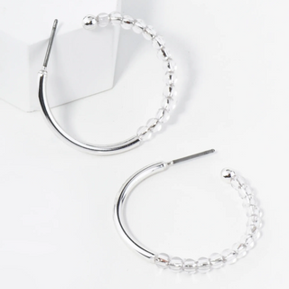 H6- Clear Glass Beaded 30mm Open Hoop Earrings - Thumbnail 2