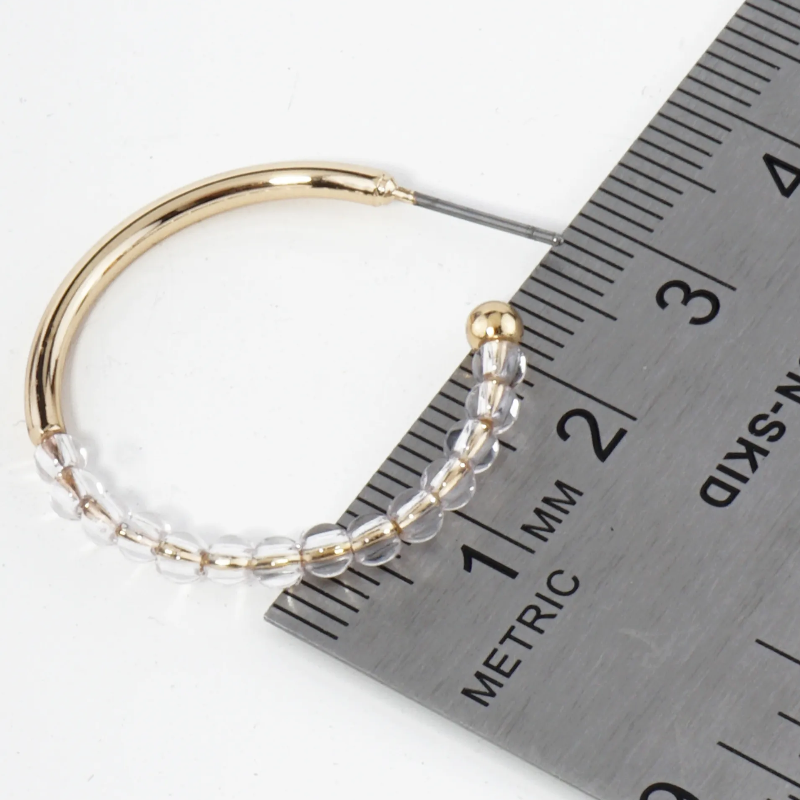 H6- Clear Glass Beaded 30mm Open Hoop Earrings - Thumbnail (Preview) 3