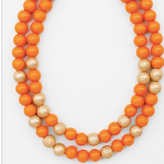 C106-Orange & Gold Wood Ball & CCB Layered Necklace