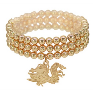 USC9-Gold bead Gamecock  bracelet