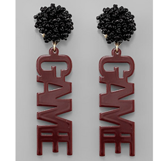 USC21-Black Pom Burgundy GAME earrings 