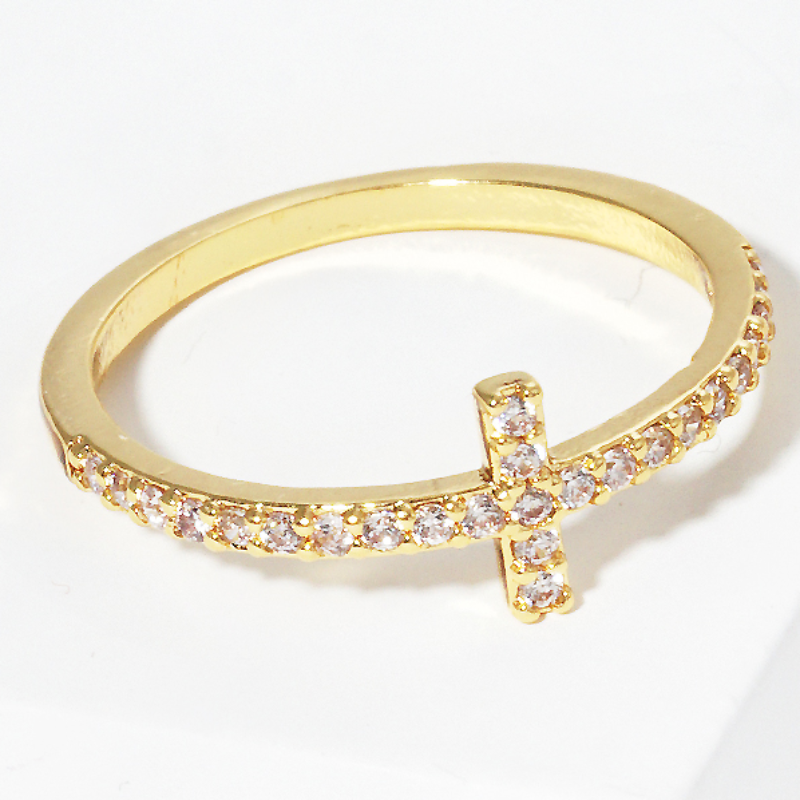 Y6-Gold Dipped Cubic Zirconia Cross Rings (also available in white gold) Main Image