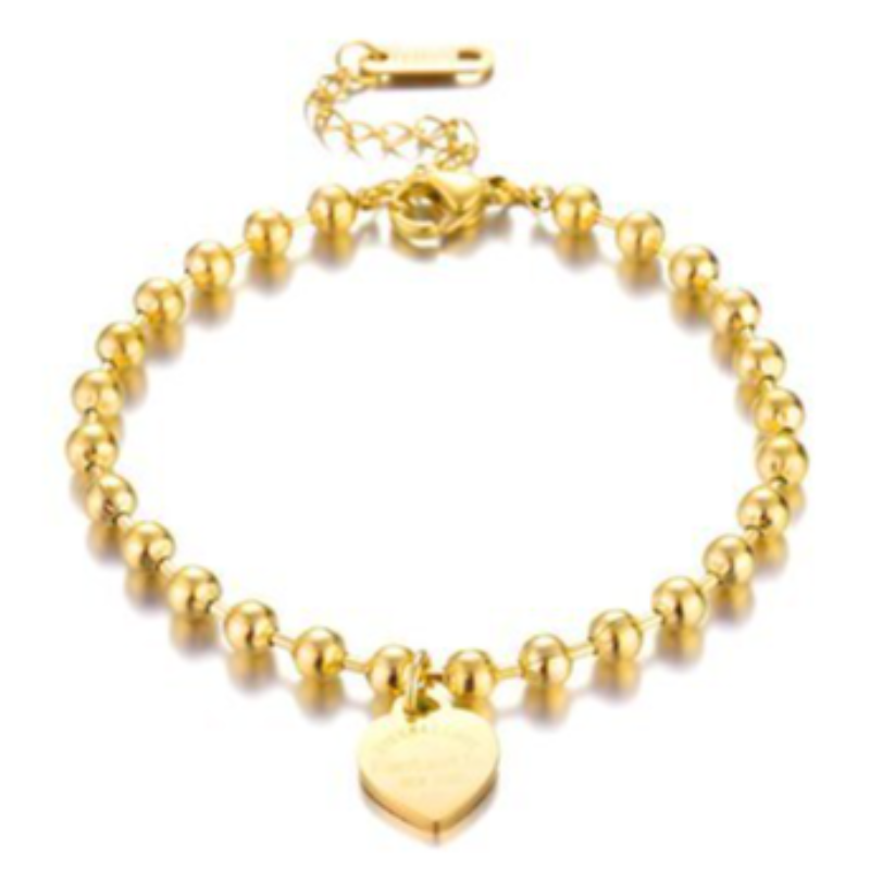 BR4- BEAD WITH SPACERS HEART 18K GOLD-PLATED STAINLESS-STEEL "HEARTS" BRACELET Main Image