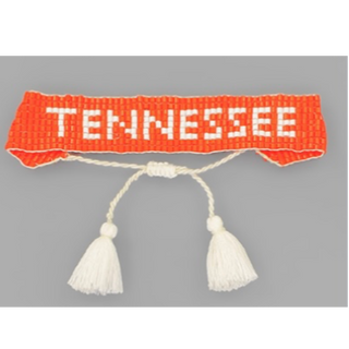 T150- Orange & White Tennessee Beaded State String Bracelet