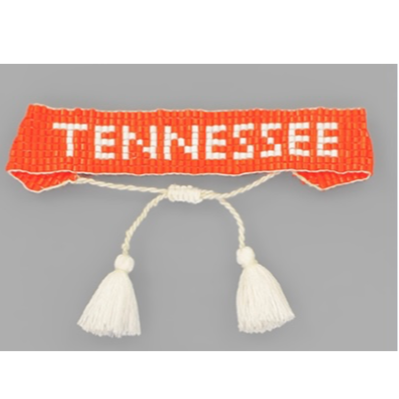 T150- Orange & White Tennessee Beaded State String Bracelet Main Image