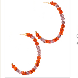 C125-  Orange & Lavender Pave Ball Circle Hoops