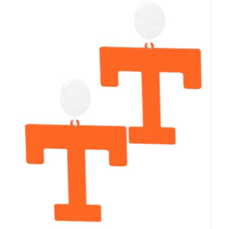 T144-2.25” Orange Metal " T " Game Day Earring Main Image