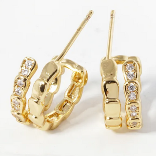 H4-14K Gold Dipped CZ Pave Double Open Hoop Earrings