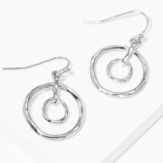 ER4- Hammered metal double round dangle drop earrings - Thumbnail 3