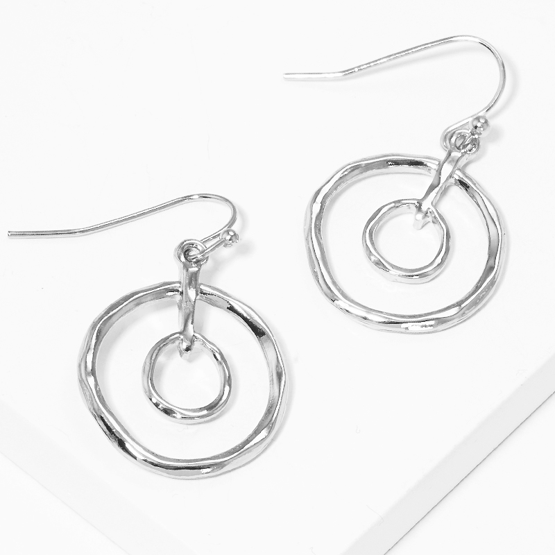 ER4- Hammered metal double round dangle drop earrings - Thumbnail (Preview) 3