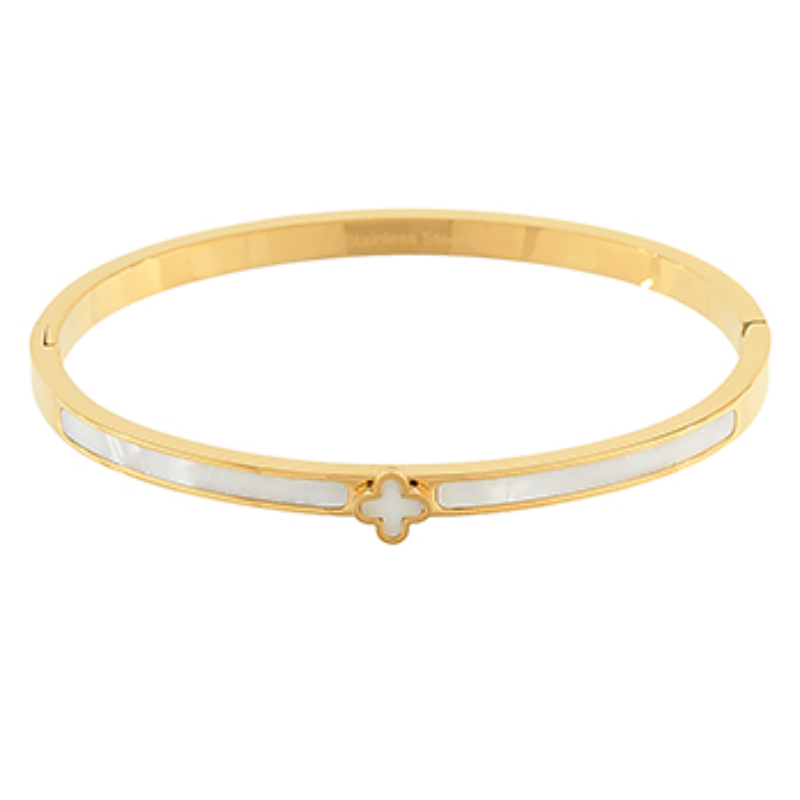 Q48- Stainless Steel Accented MOP Clover Bangle Main Image