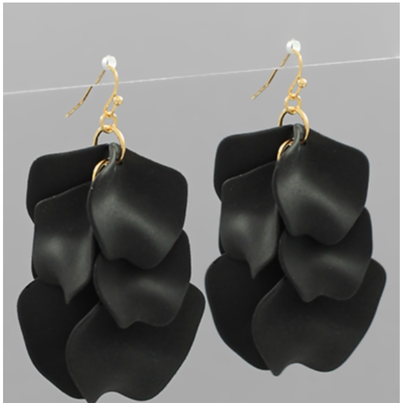 USC36-Black Color Coated Petal Fringe Earrings Main Image