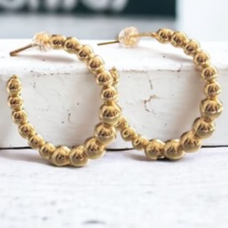 CL55- 30MM Bead Hoop Earrings (gold & silver available) - Thumbnail 3